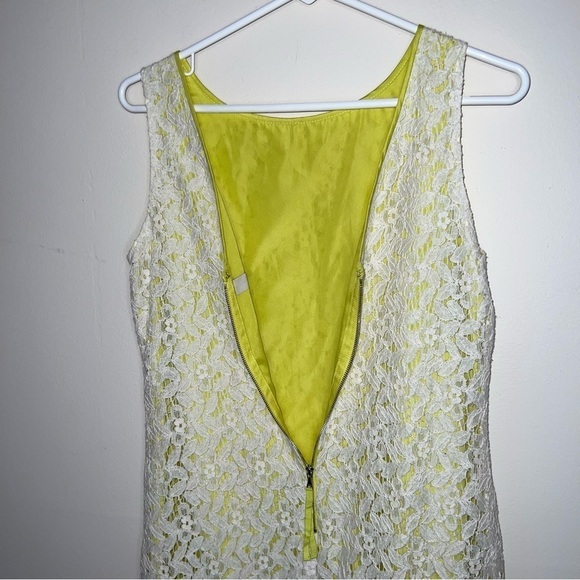 LOFT Ivory and Bright Yellow Lace Ruffle Hem Dress Size 4 - Picture 2 of 8
